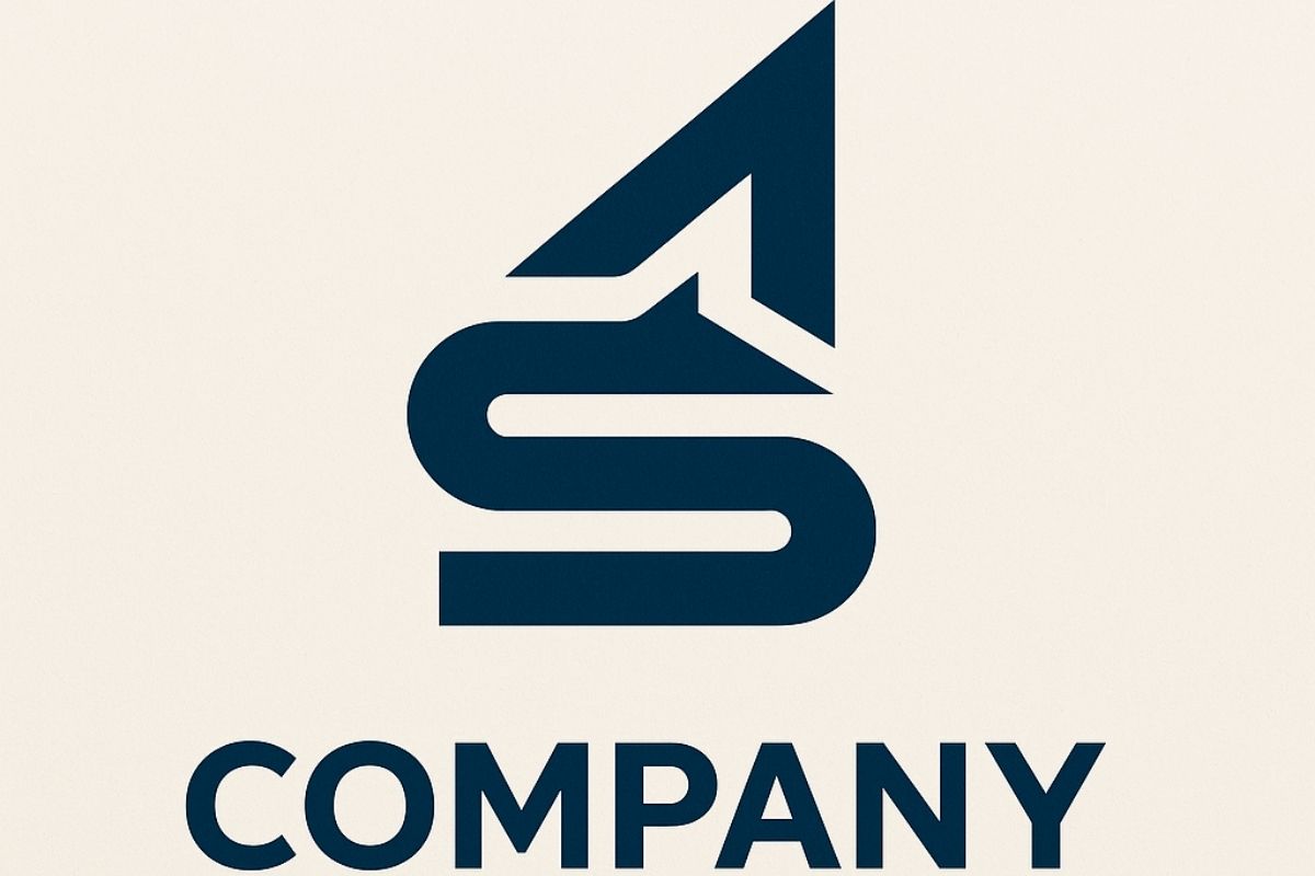 Plavo-beli logotip sa apstraktnim geometrijskim oblicima i natpisom „COMPANY“ na svetloj pozadini