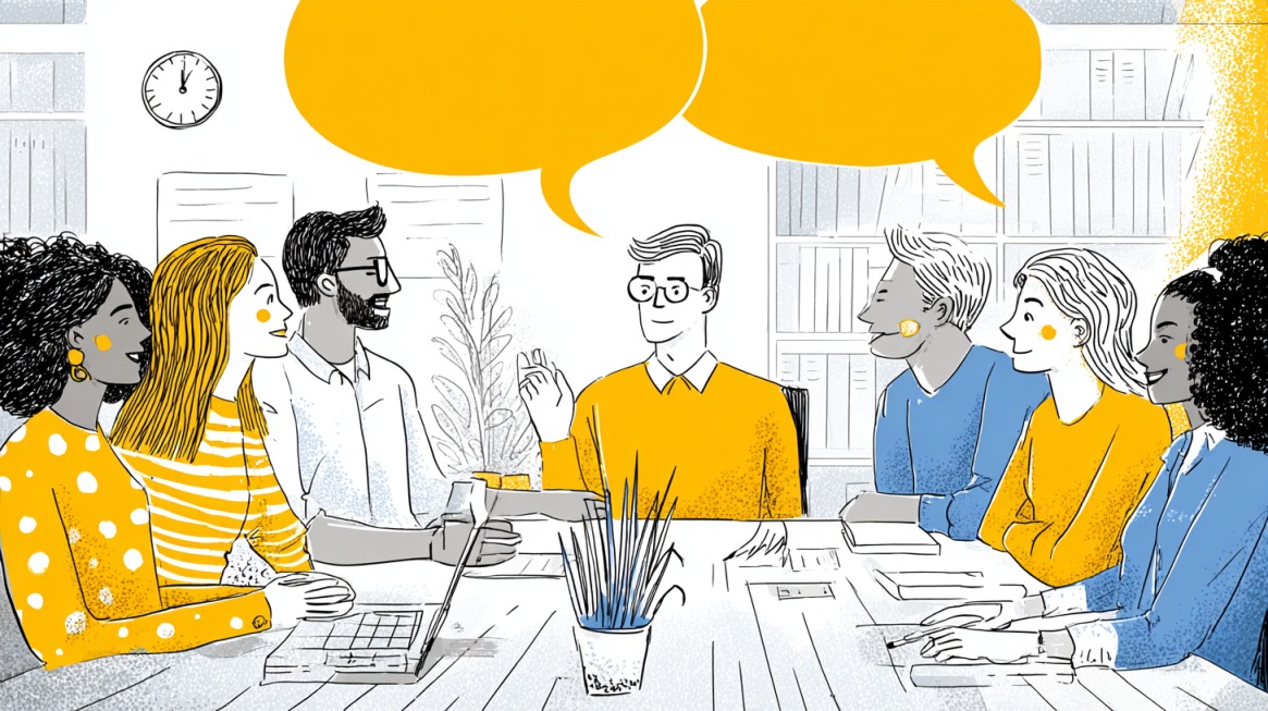 Ilustracija raznovrsne grupe ljudi u zajedničkom razgovoru